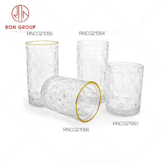 Beautiful pattern design creative restaurant drink ware star hotel reception tea water cup golden edge glass