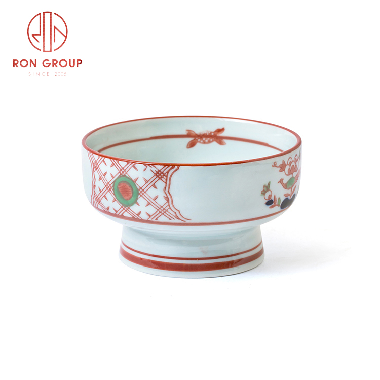 New promotion Asian style porcelain dinnerware set restaurant hotel supplies high feet round bowl
