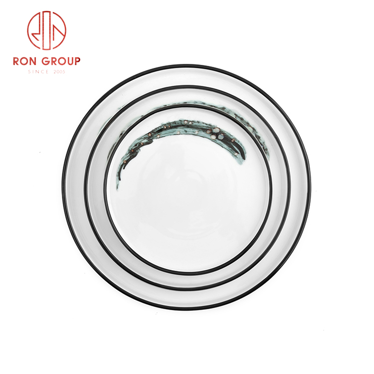 Cheap price wholesale porcelain round soup plate fine dining porcelain ink painting tableware