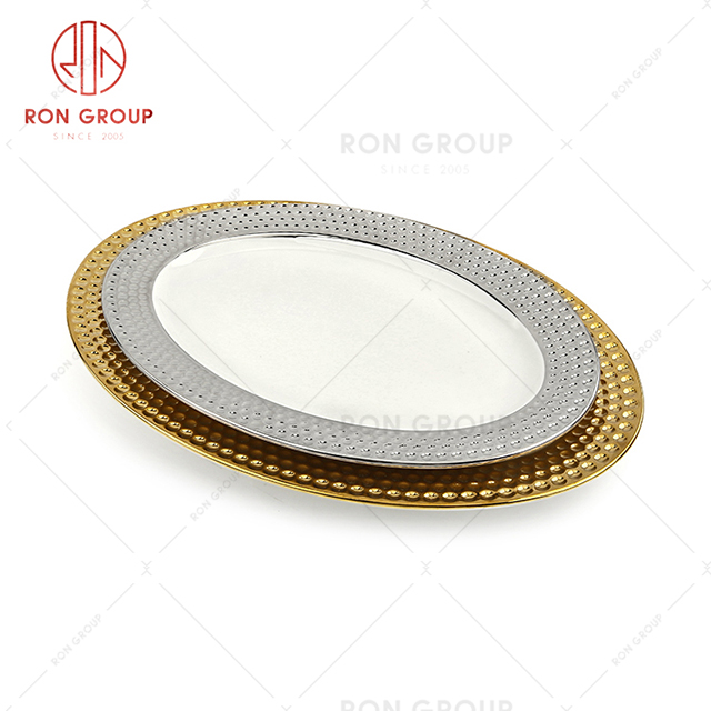 Wholesale supply gold-plated restaurants tableware hotel silver-plated dinnerware fish plate