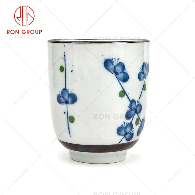 Elegant design orchid pattern hotel reception water cup Japanese tavern ceramic cup 