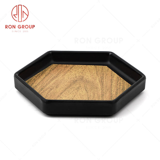 RN0039M00055 Hot Sale High Quality Durable Brown Wood Grain Melamine Hexagonal Plate