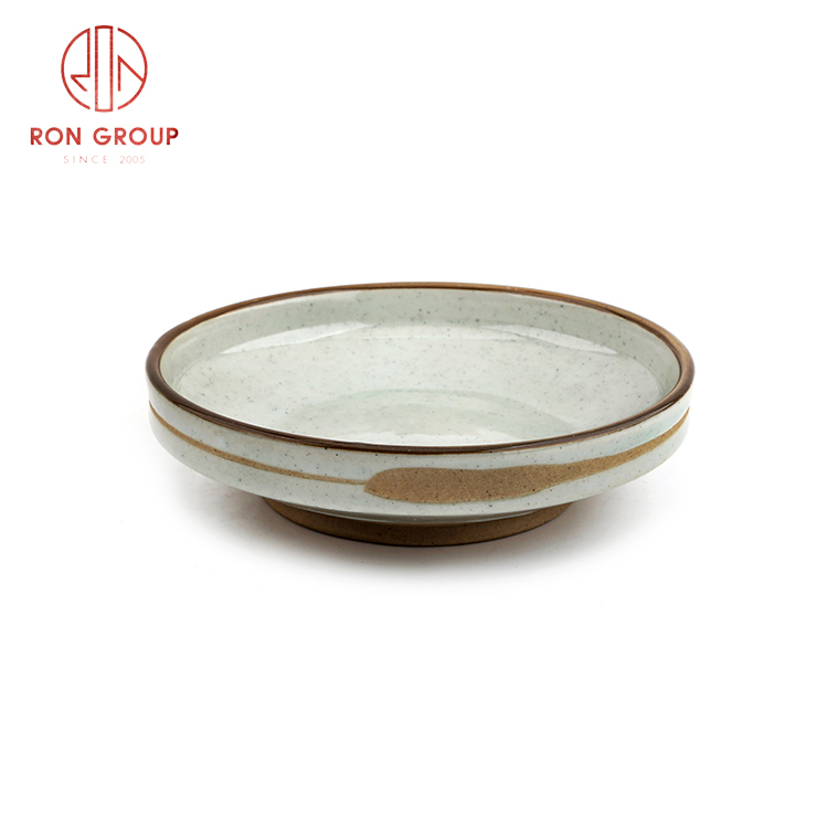 New arrived cheap price ceramic high base shallow bowl Asian style dinnerware set salad bowl