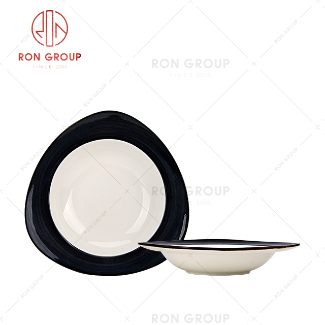 China factory Rongroup OEM printed ceramic customize logo triangle soup plate