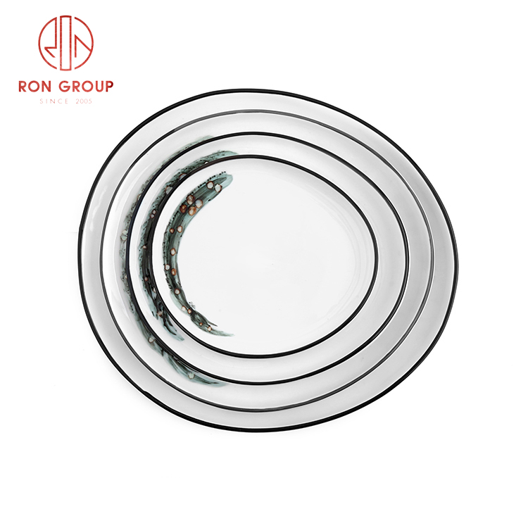 wholesale high quality porcelain dipped finish plate fine dining porcelain ink painting tableware