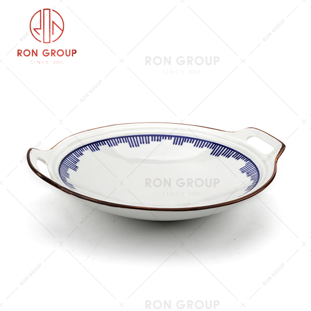 RON factory cheap price white dinner dishes with handle porcelain plate for restaurant