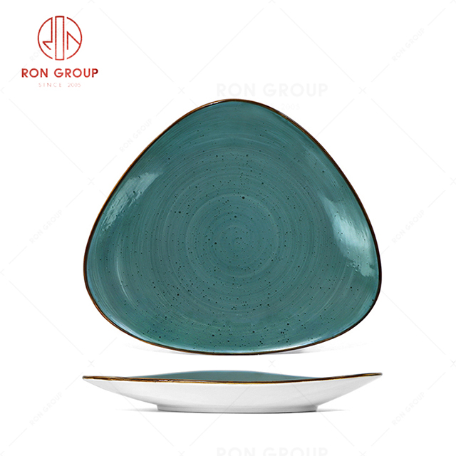 RN0037P03606-12-18 Wholesale Chip Proof Porcelain Midnight Blue Trigon Plate