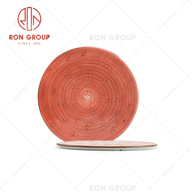 Wholesale 10 12 14 Inch red Ceramic Dinner Restaurant Round Flat Plates