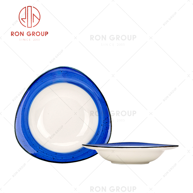 hot sale restaurant dinnerware Royal standard fine bone China popular designs colorful unbreakable ceramic triangle soup plate 