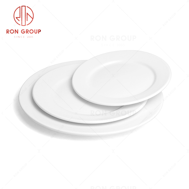 RonGroup New Color Matte White Chip Proof Porcelain  Collection - Ceramic Dinnerware Flat Round  Plate 