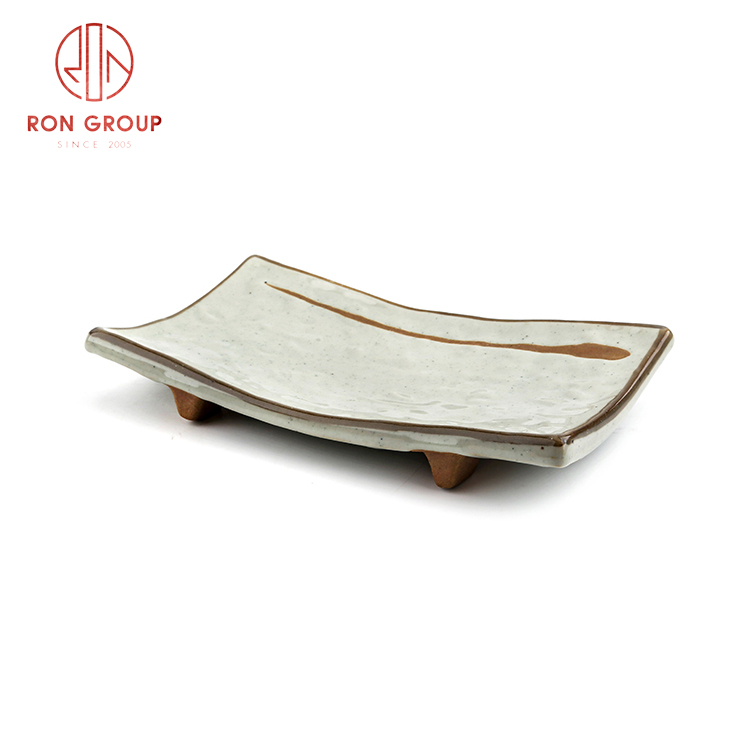 Top selling high quality restaurant hotel supplies rectangle barbecue plate ceramic dinner plate