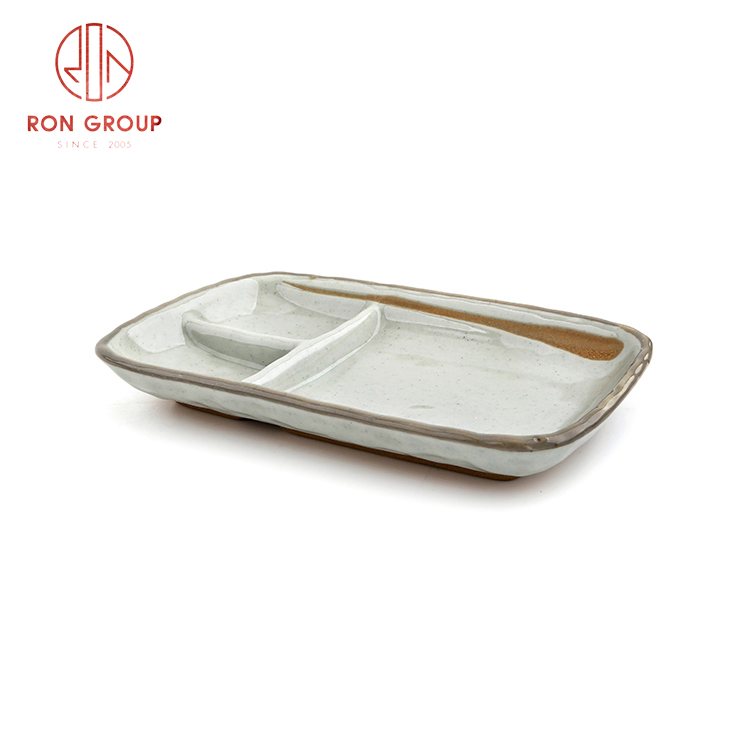 Wholesale restaurant hotel supplies three lattice plate ceramic lattice dish Japanese Korean style plate