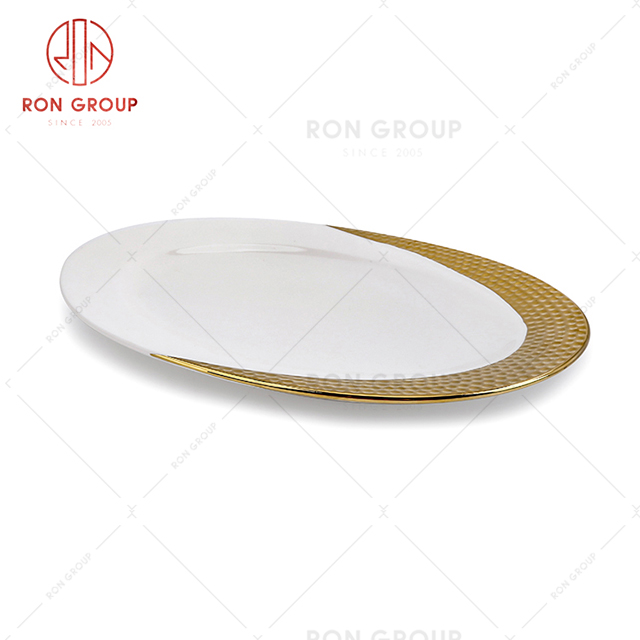 Modern style restaurant gold plated dinnerwrae Hotel celebration tableware fish plate 