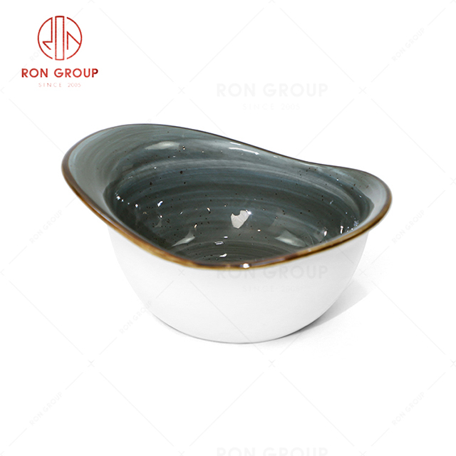 RN0037P04561 Wholesale Chip Proof Dark Grey Porcelain  Snack Bowl