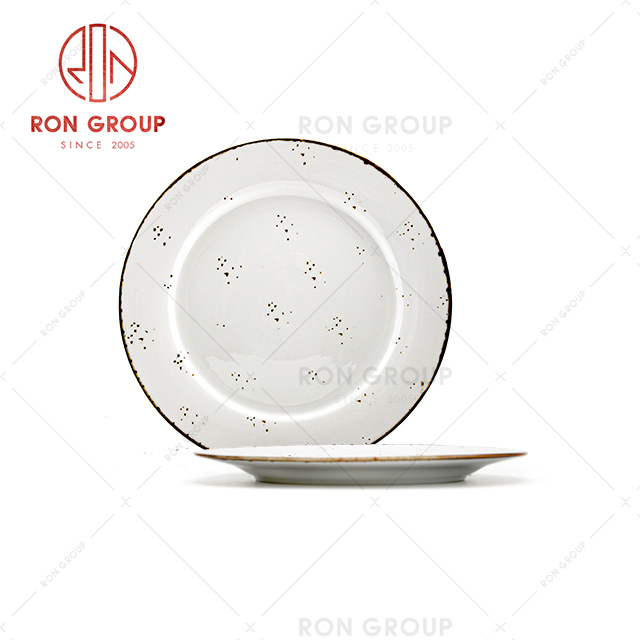 Custom Logo Good Quality Flat Round Ceramic Restaurant Dishes Set