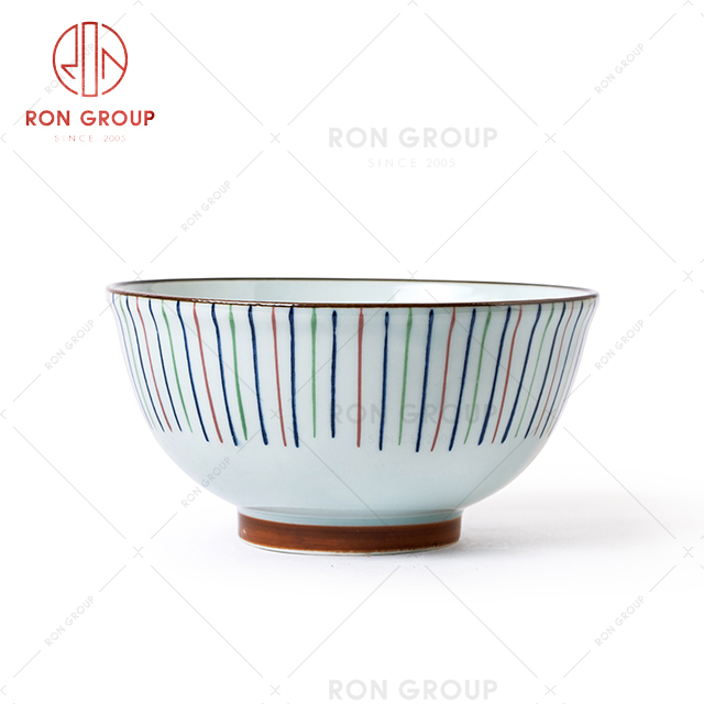 new arrived strip pattern cheap price porcelain stonware tableware rice noodle bowl