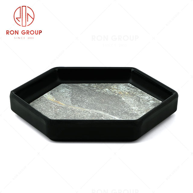 RN0039M00004 Hot Sale High Quality Durable Grey Stone Grain Melamine Hexagonal Plate