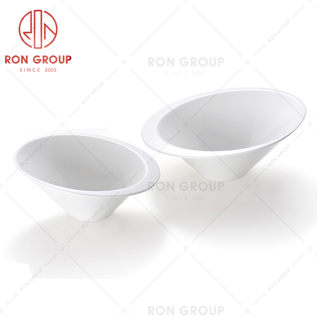 Oblique mouth oval shape restaurant tableware hotel large capacity dinnerware deep soup noodle bowl