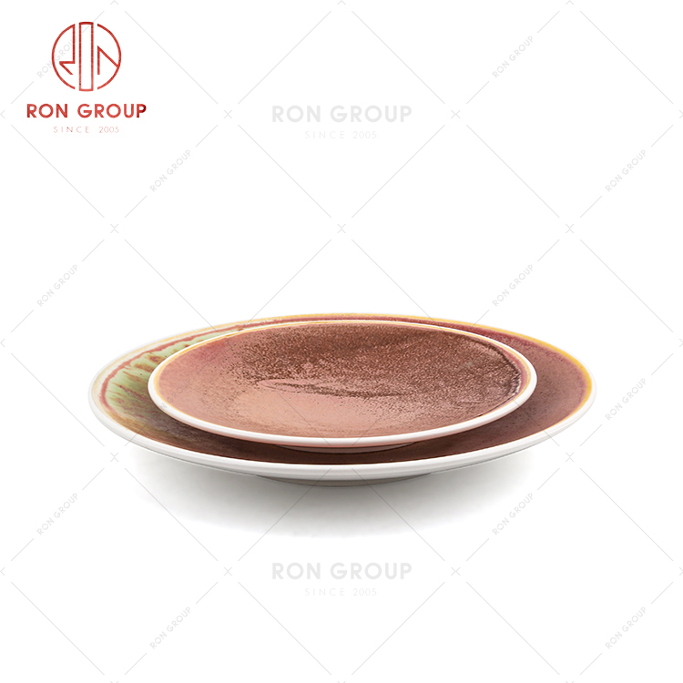 Hot and cold food serving luxury top quality restaurant western porcelain dishes big round ceramic plate