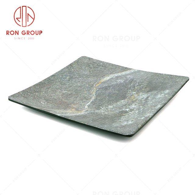 RN0039M00019 Hot Sale High Quality Durable Grey Stone Grain Melamine  sQUARE pLATE