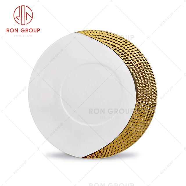 High end hotel banquet tableware restaurant annual meeting dinner gold-plated round serving plate