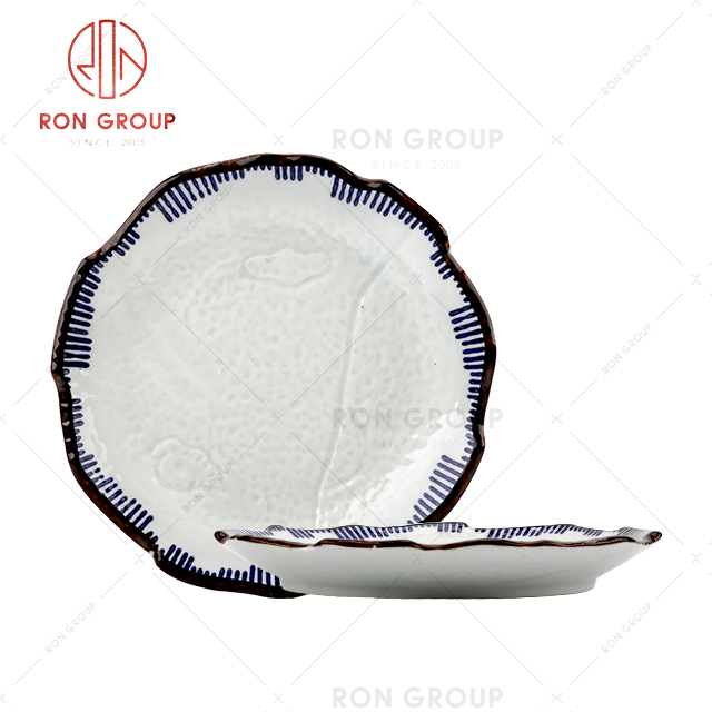  Wholesale Handmade  service plates buffet food new style food grade ceramic plate white stone