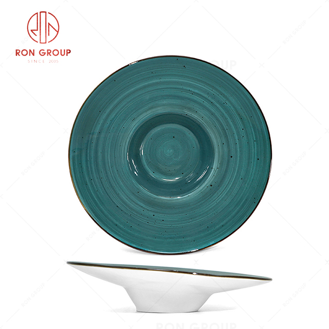 RN0037P03264  Wholesale Chip Proof  Porcelain Midnight Blue Pasta Round Soup Bowl