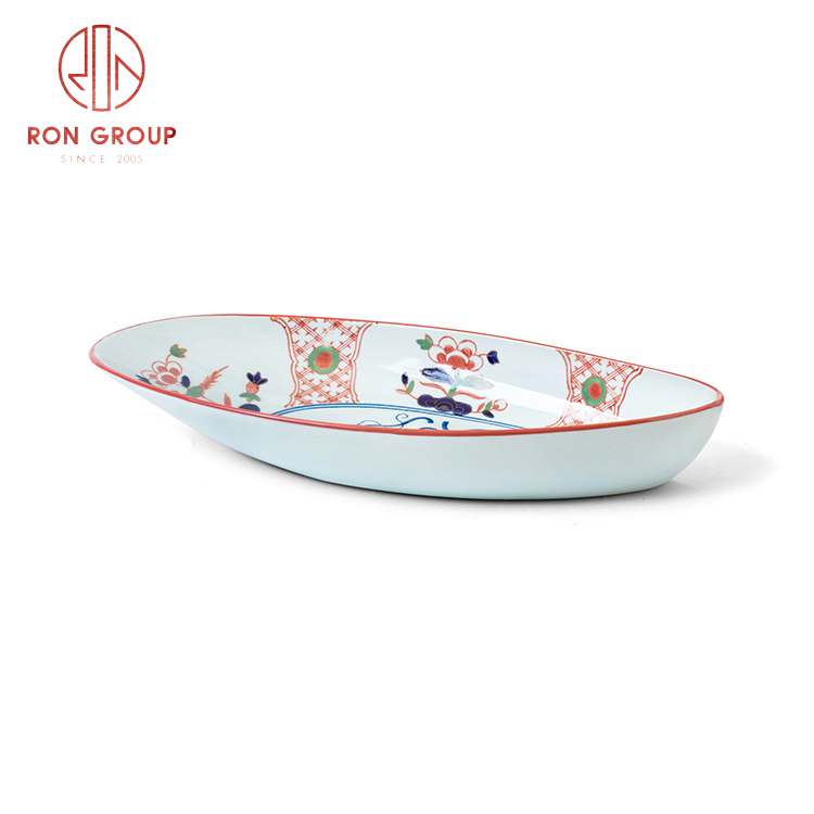 Top selling Asian style porcelain dinnerware set restaurant hotel supplies boat-shaped plate