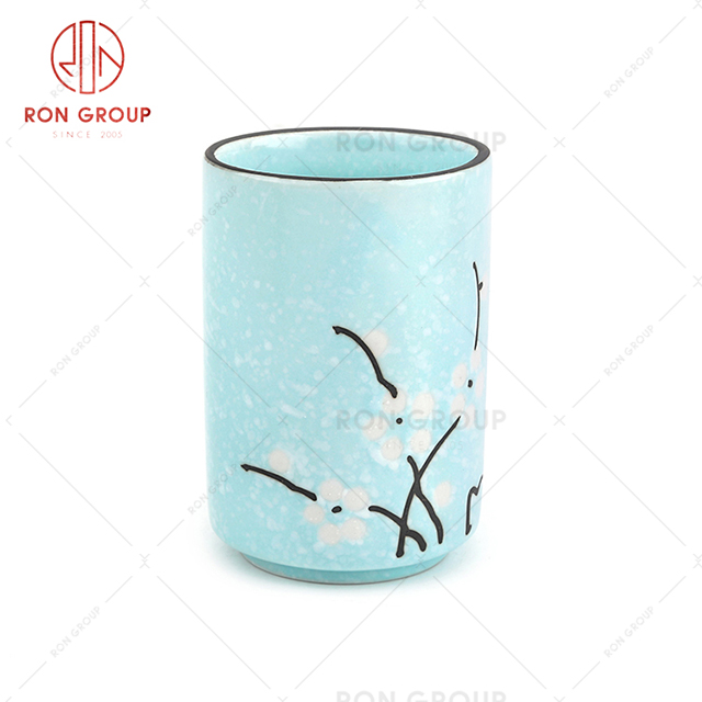 Blue bouquet design happy style hotel cup Korean restaurant ceramic tea cup