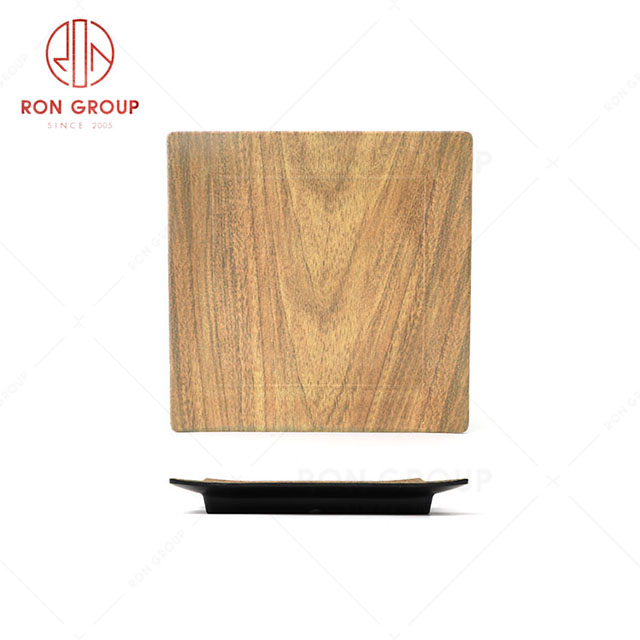 RN0039M00081-82-83  Hot Sale High Quality Durable Brown Wood Grain Melamine Square Plate