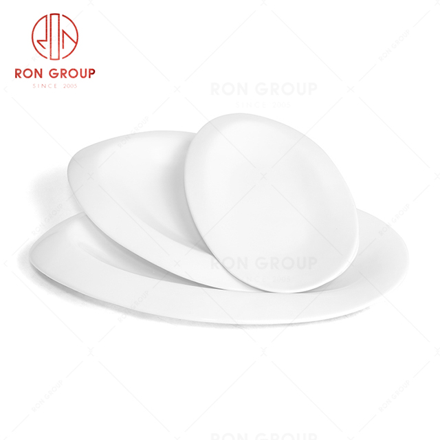 RonGroup New Color Matte White Chip Proof Porcelain  Collection - Ceramic Dinnerware Odd Egg Shape Plate ( Oval Plate )