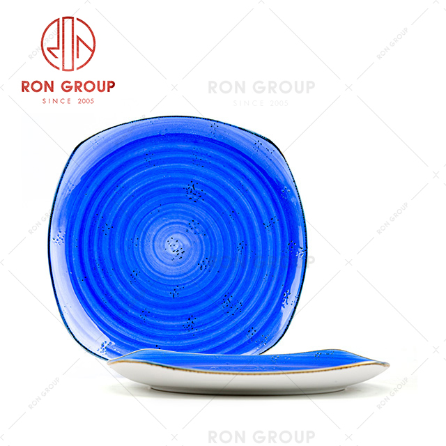 High Quality Customized Durable Restaurant Round Dinner Plates Blue