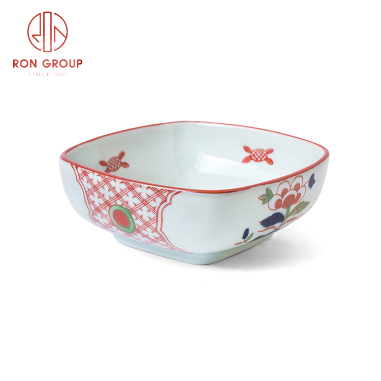 wholesale Asian style porcelain dinnerware set restaurant hotel supplies porcelain square bowl