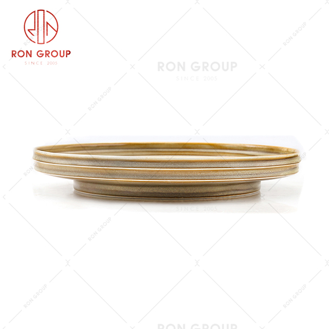 Stripe design heighten the bottom ceramic design restaurant tableware hotel hide-side slub round plate