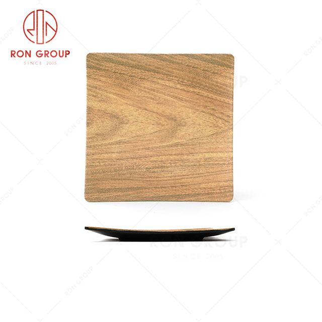 RN0039M00070 Hot Sale High Quality Durable Brown Wood Grain Melamine Square Plate