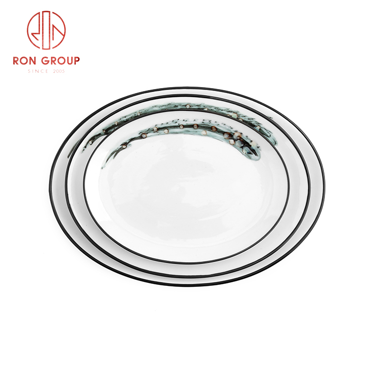 Popular Asian style porcelain Chinese egg shape plate fine dining porcelain ink painting tableware