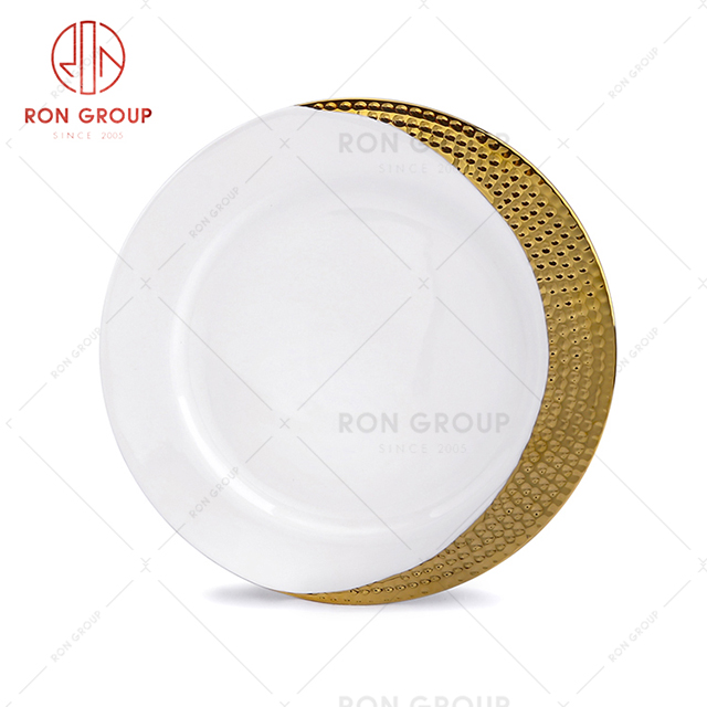Factory direct selling high-quality restaurant tableware gold-plated design hotel service flat plate