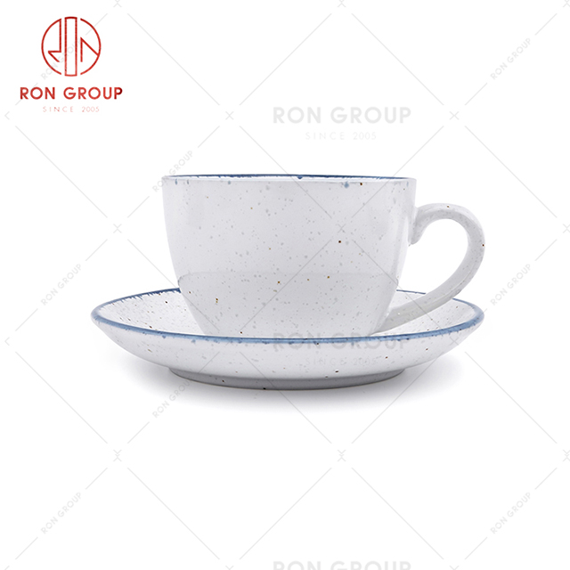 Blue and white style elegant restaurant tableware cup set hotel supporting coffee tea cup with plate