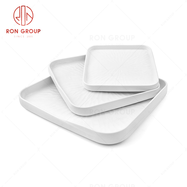 Ceramic tableware matte white Bull steak plate pasta plate Western simple sand pull plate hotel restaurant rectangular square plate