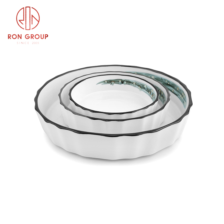 New Chinese style stripe round deep dish for restaurant Asian style creative porcelain plate