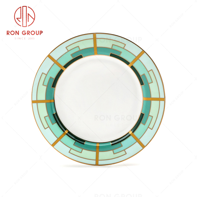 Custom China bone green enamel color ceramic plate set