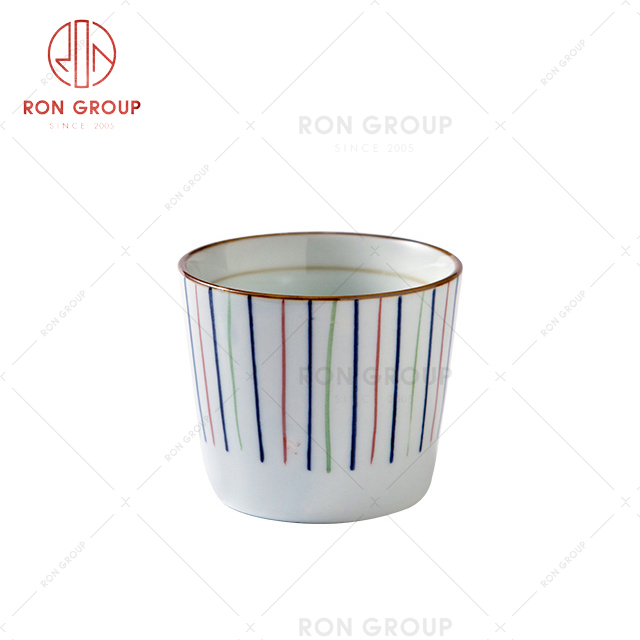 Hot selling small ceramic strip rainbow customized decorative coffee cup