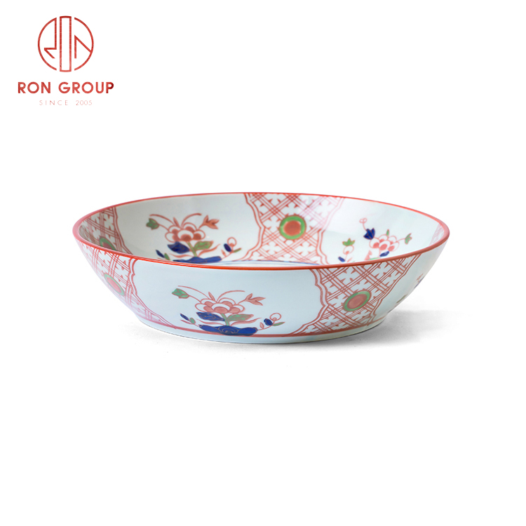 High quality Asian style porcelain dinnerware set restaurant hotel supplies porcelain shallow bowl