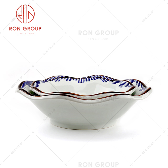 Deep irregular edge creative restaurant tableware hotel box blue line bowl