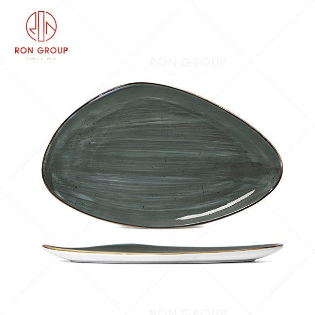 RN0037P04557-58  Wholesale Chip Proof Dark Grey Porcelain   Triangular Narrow Plate