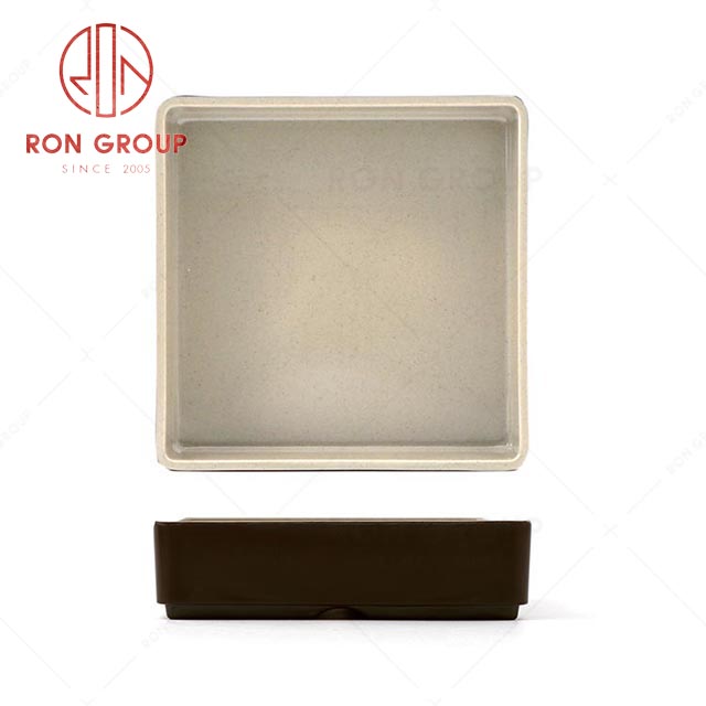 RN0011M02132 Wholesale Durable Terracotta Brown Series Melamine Frosted Square Meat Dish