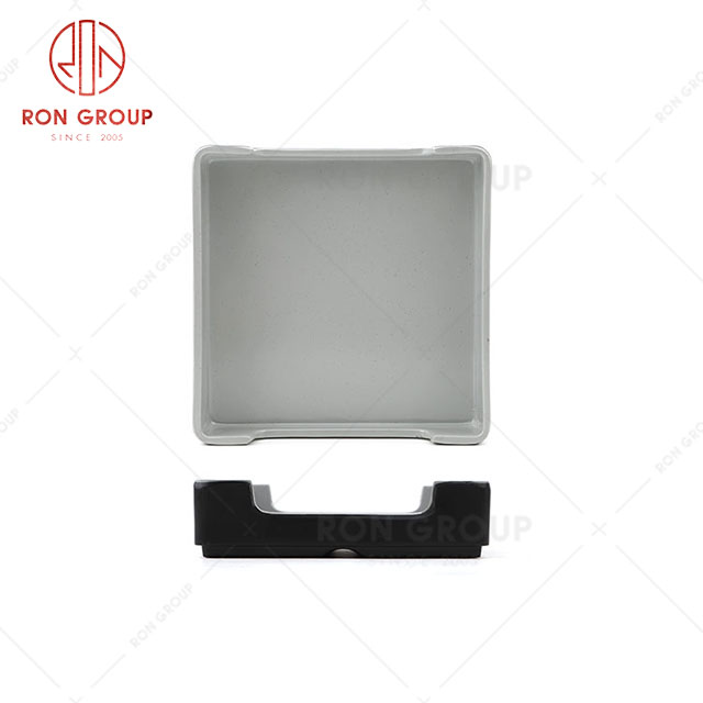 RN0011M02355  Wholesale High Quality Durable Rock Grey Melamine Frosted Square Meat Dish 