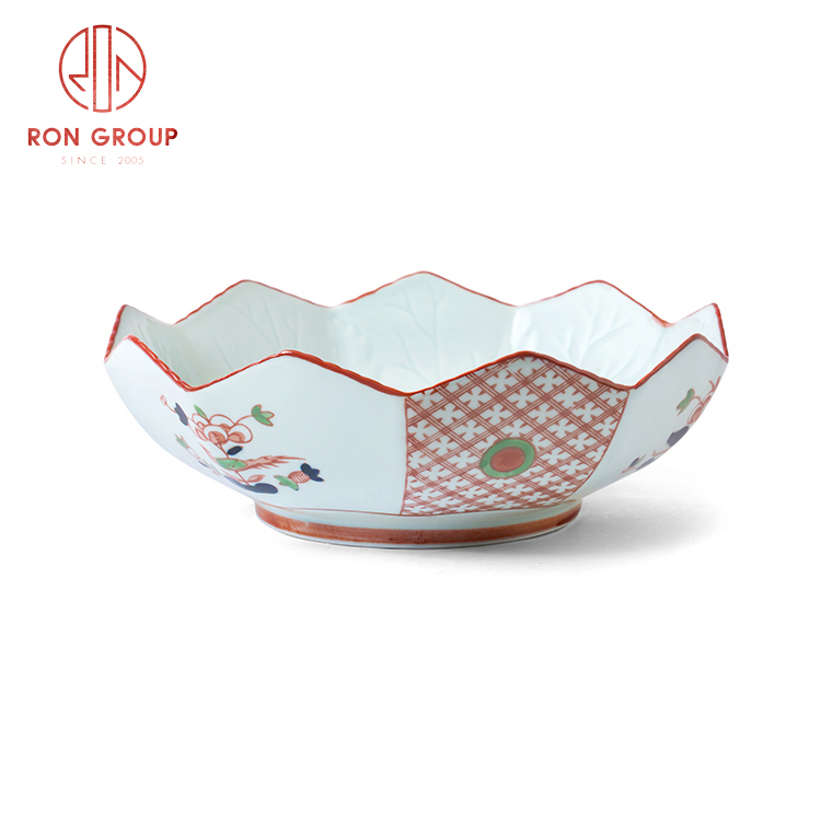 New promotion Asian style porcelain dinnerware set restaurant hotel supplies polygon petal bowl