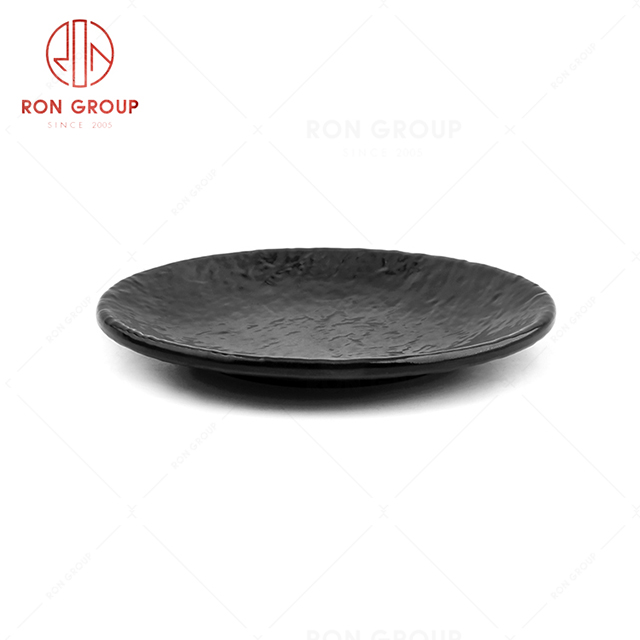 Durable melamine cafeteria black tableware sturdy  rounded plate