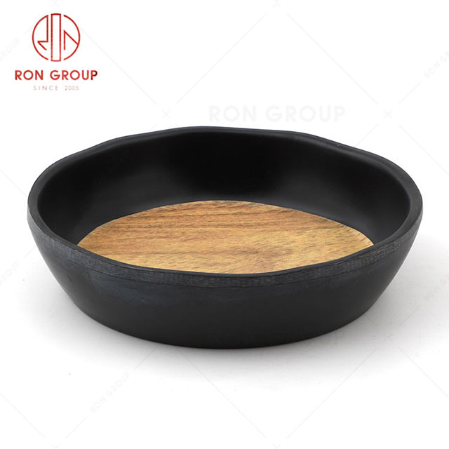 RN0039M00053 Hot Sale High Quality Durable Brown Wood Grain Melamine Round Plate